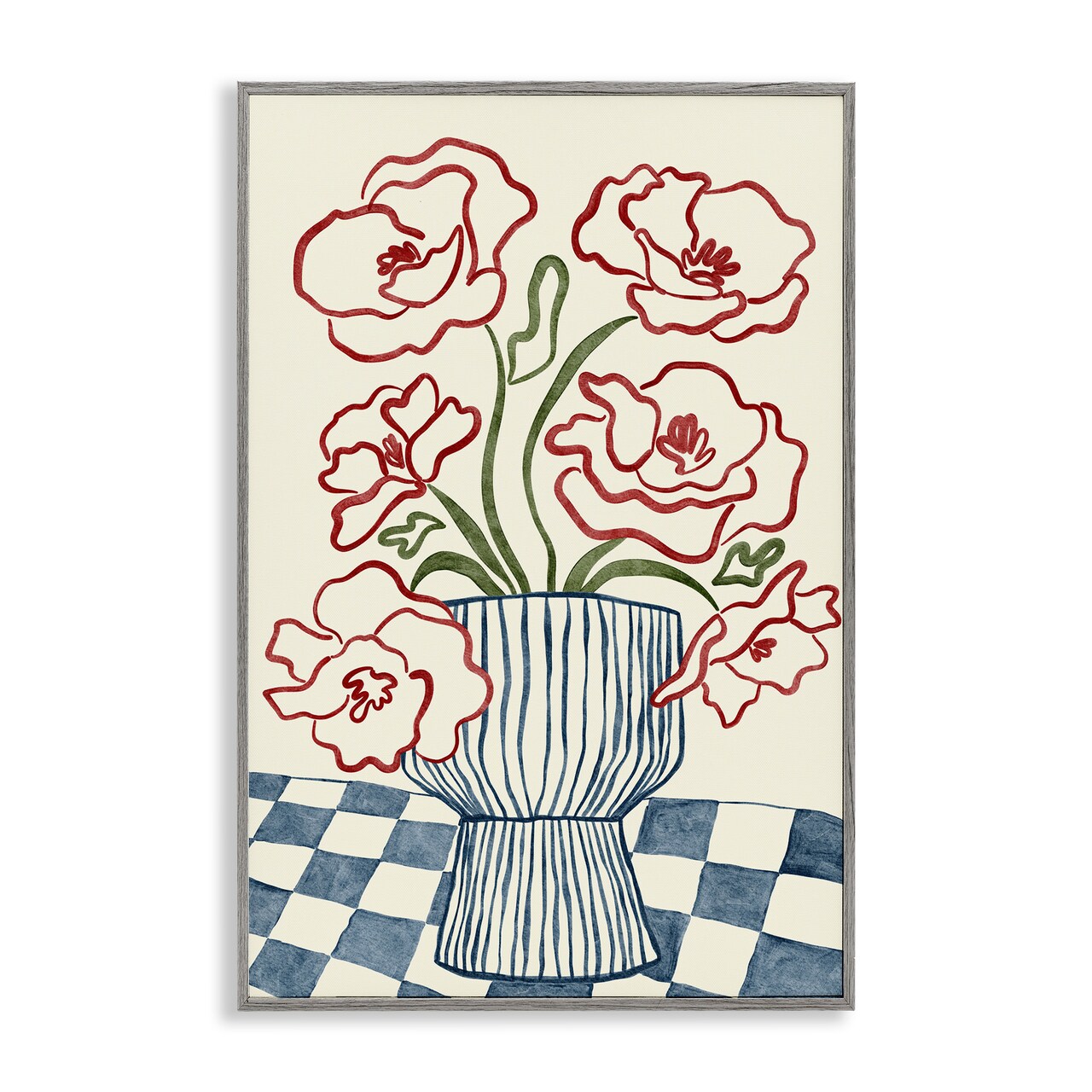 Stupell Industries Flower Vase on Minimal Checkered Framed Giclee, design by JJ Design House LLC